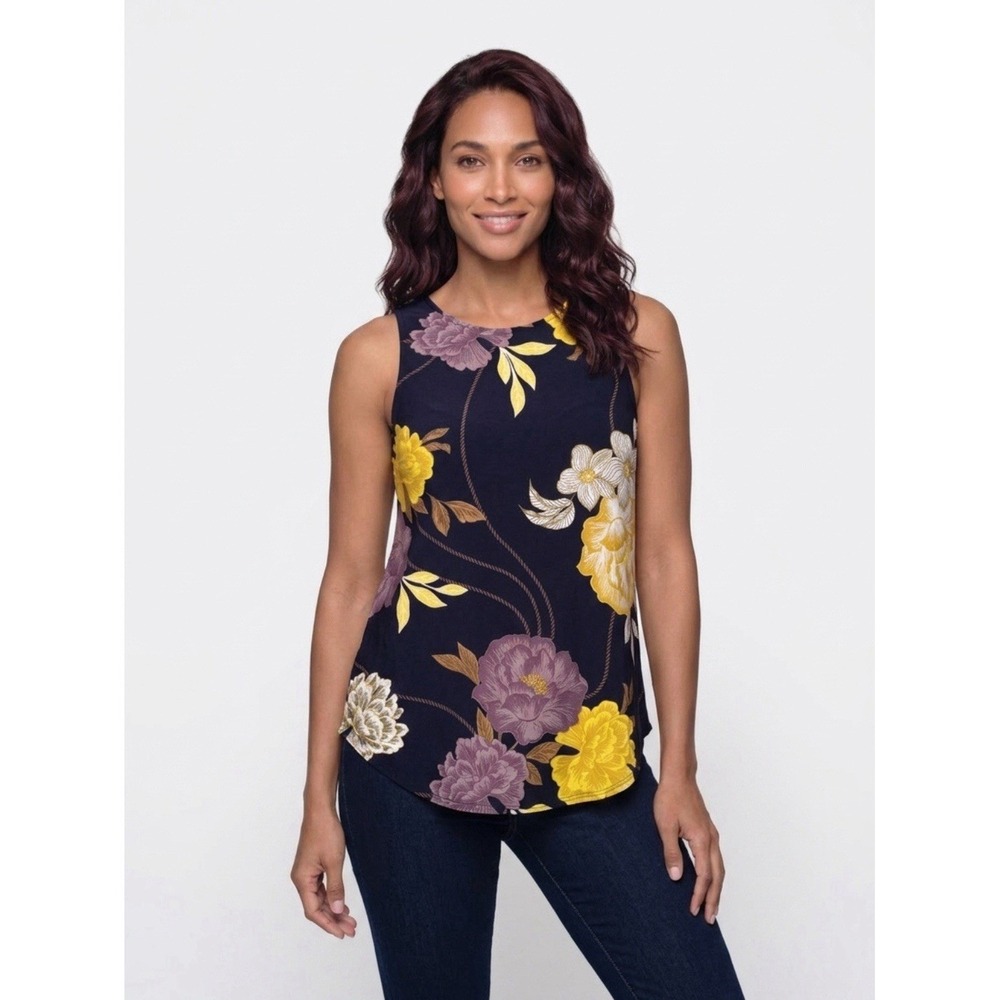Jules & Leopold Floral‎ Tank Top Women Small Navy Blue Sleeveless Blouse Summer